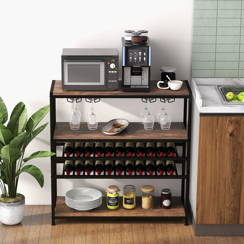 5-tier Wine Rack Table with Glasses Holder by DirectDeals