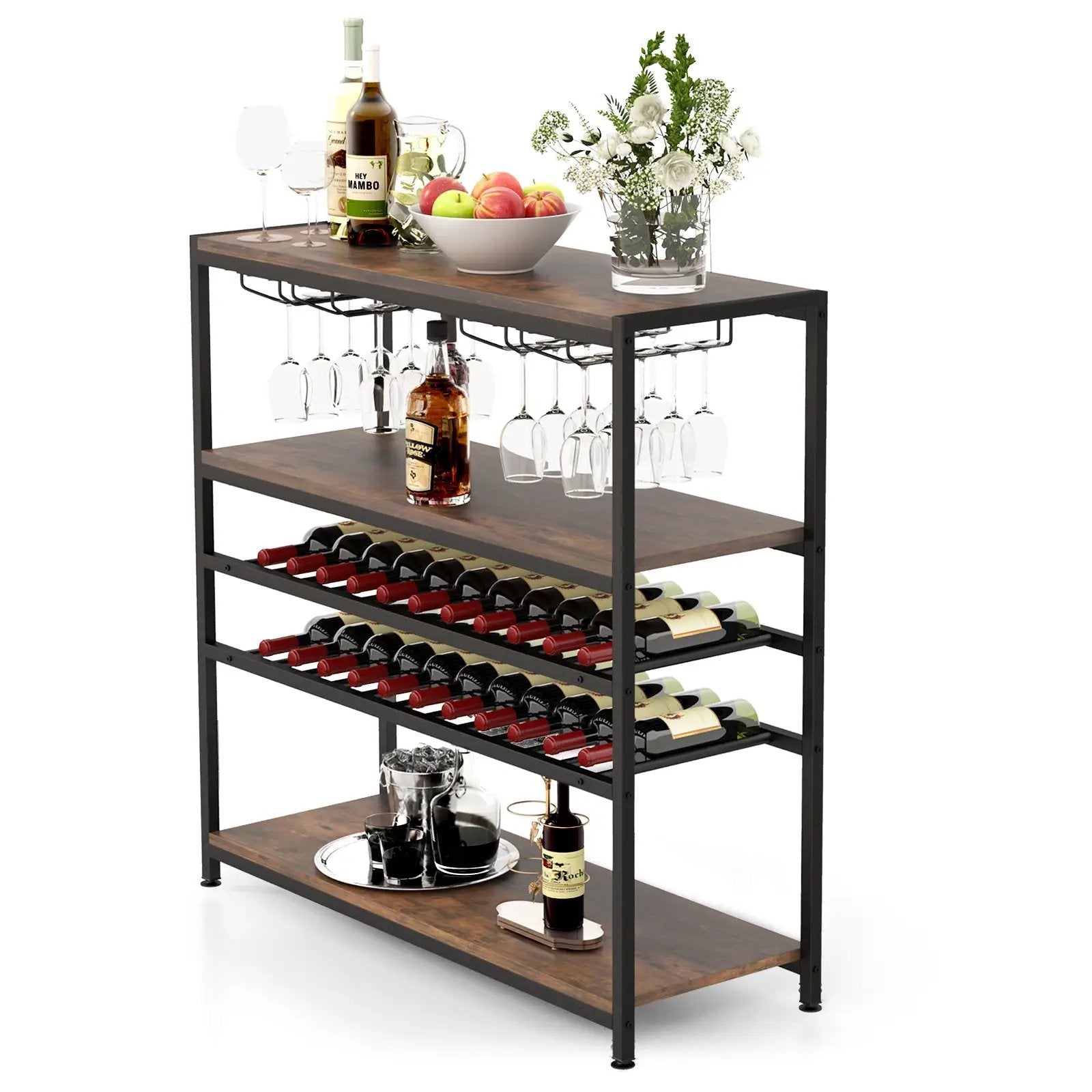 5-tier Wine Rack Table with Glasses Holder by DirectDeals