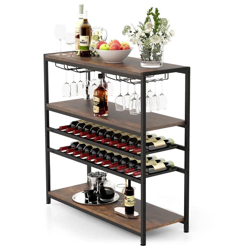 5-tier Wine Rack Table with Glasses Holder by DirectDeals