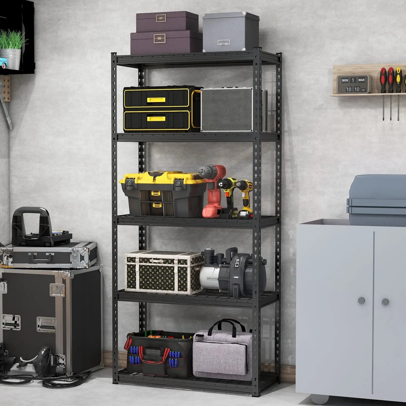 5-Tier Metal Shelving Unit with Anti-slip Foot Pad Height Adjustable Shelves for Garage-M by DirectDeals