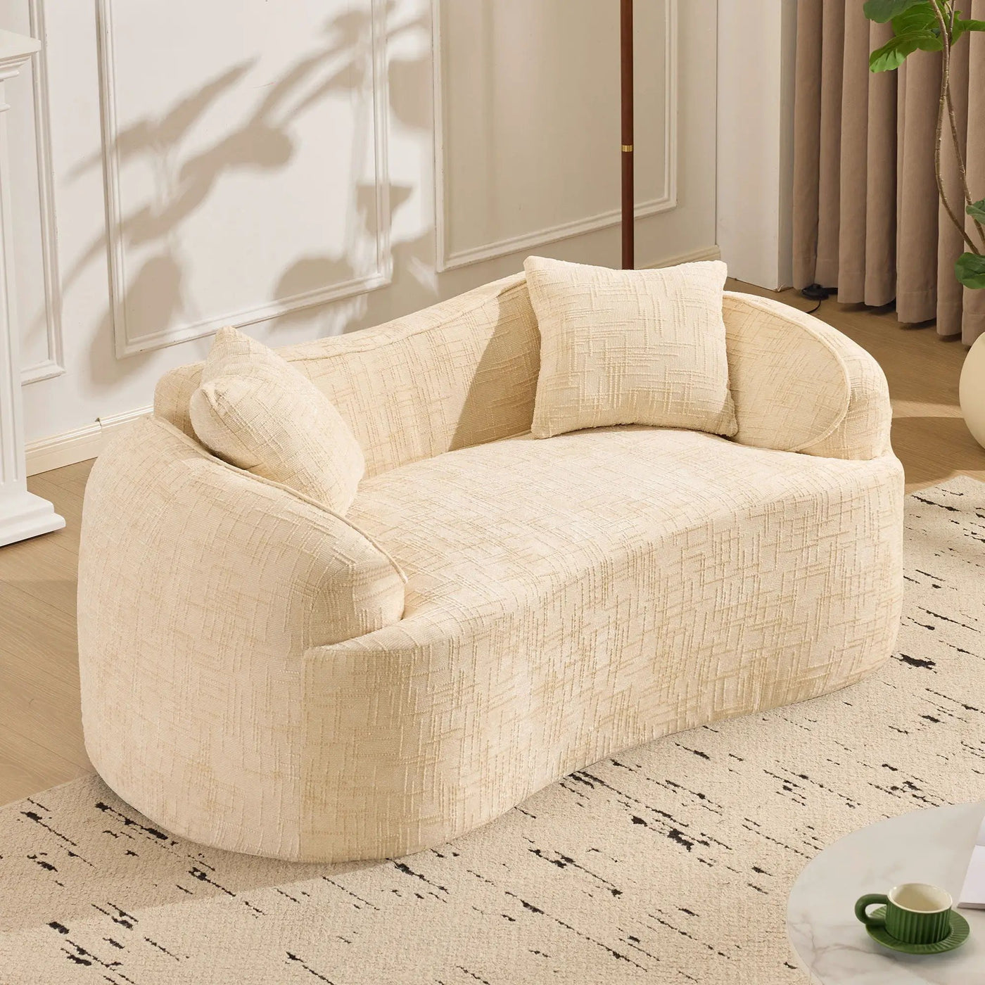 Curved 2 Person Compress Sofa With Armrests, Includes Pillows by Unique Piece Furniture
