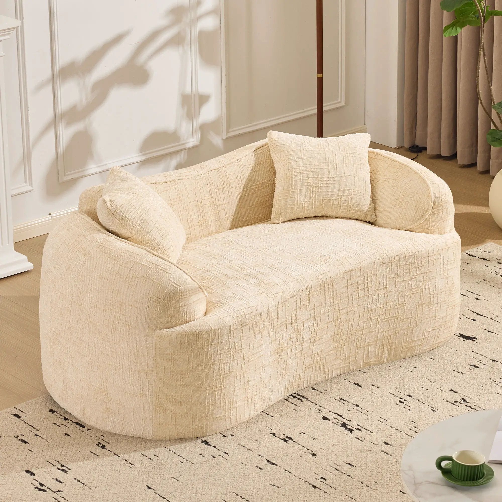 Curved 2 Person Compress Sofa With Armrests, Includes Pillows by Unique Piece Furniture