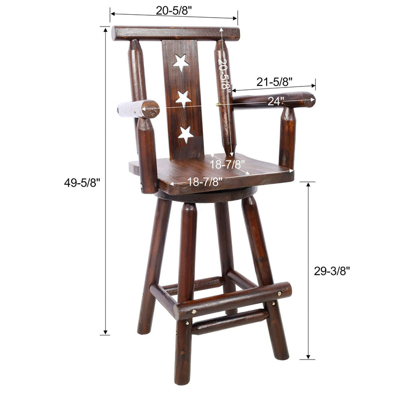 Rustic Tall Bistro Chair Decorative Star Backrest And Footrest, Fir Wood, 4 Foot - Brown by HouseOfZazla