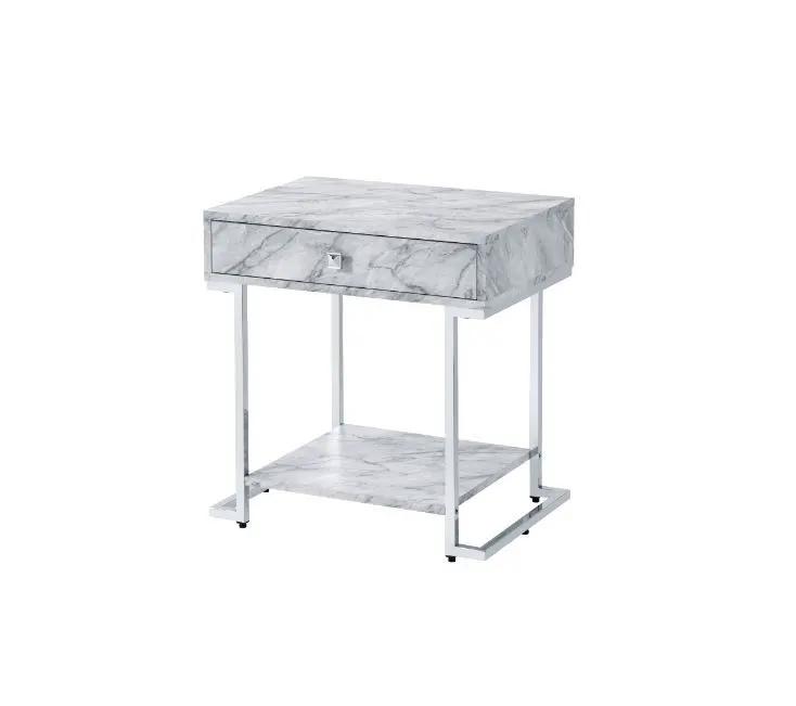 Wither - Accent Table - White Printed Faux Marble & Chrome by Unique Piece Furniture