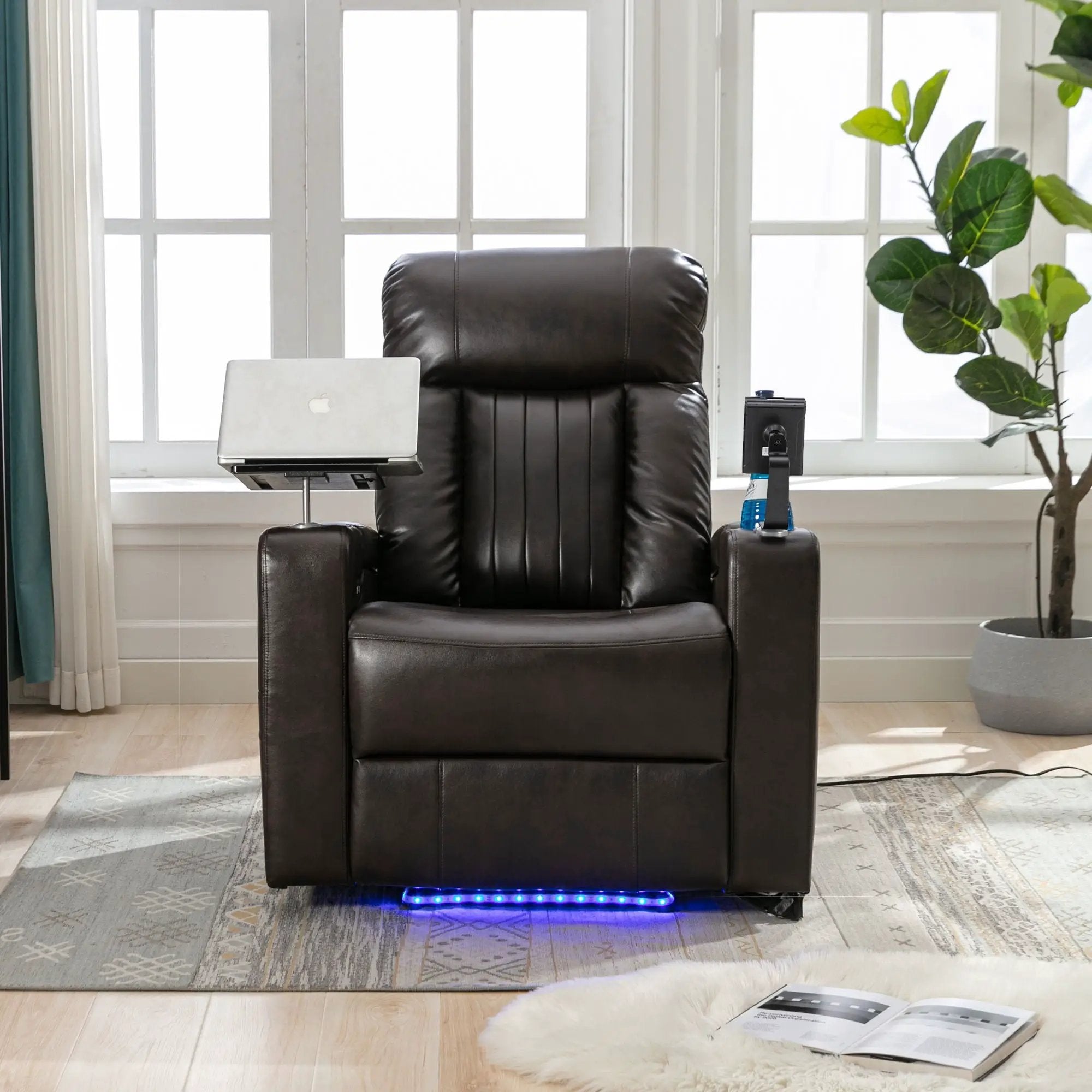 Power Recliner With Storage Arms, Cupholders, Swivel Tray Table And Cell Phone Stand - Brown by HouseOfZazla