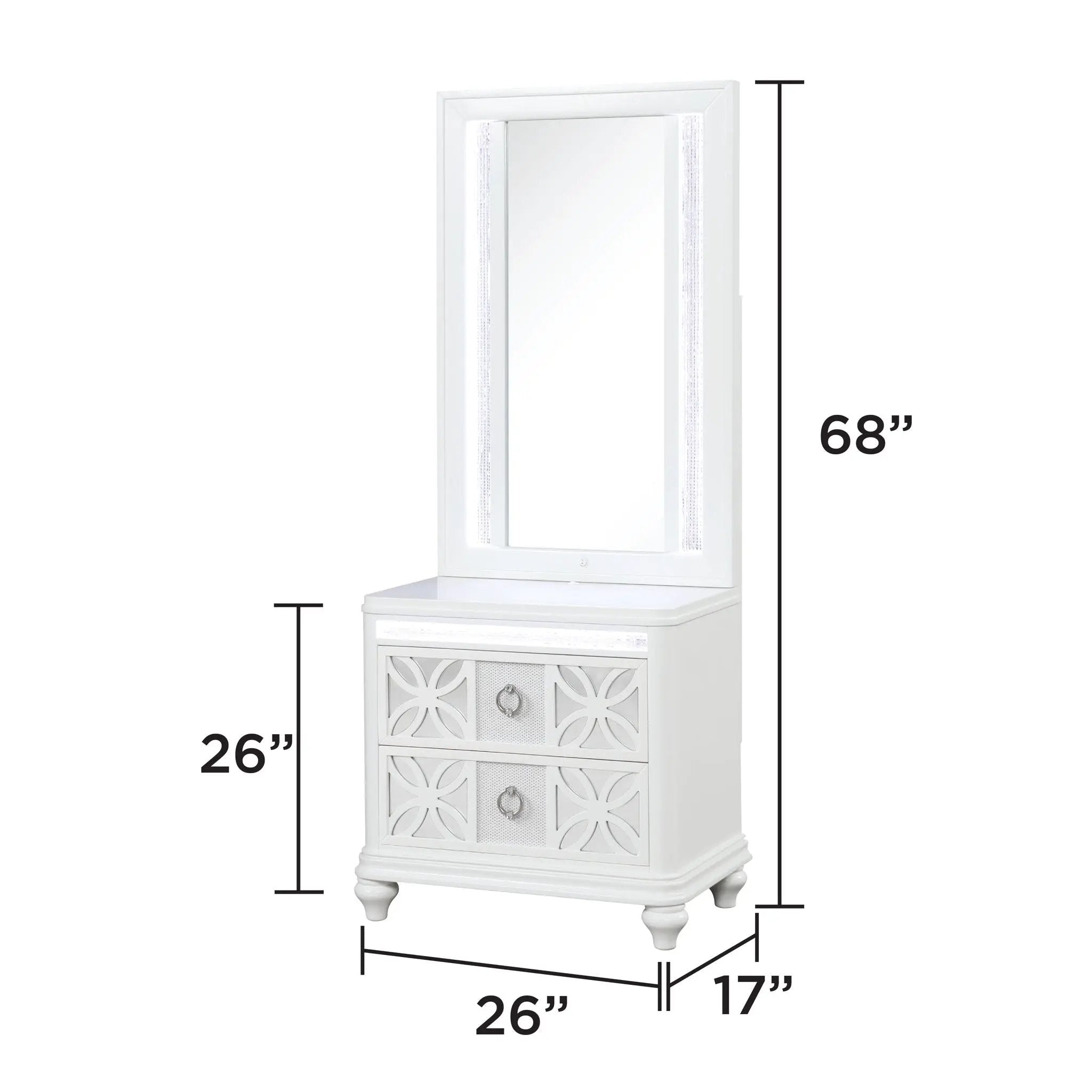 Abigale - Nightstand Top Mirror With LED Lighting (Only Mirror Top) - White by HouseOfZazla