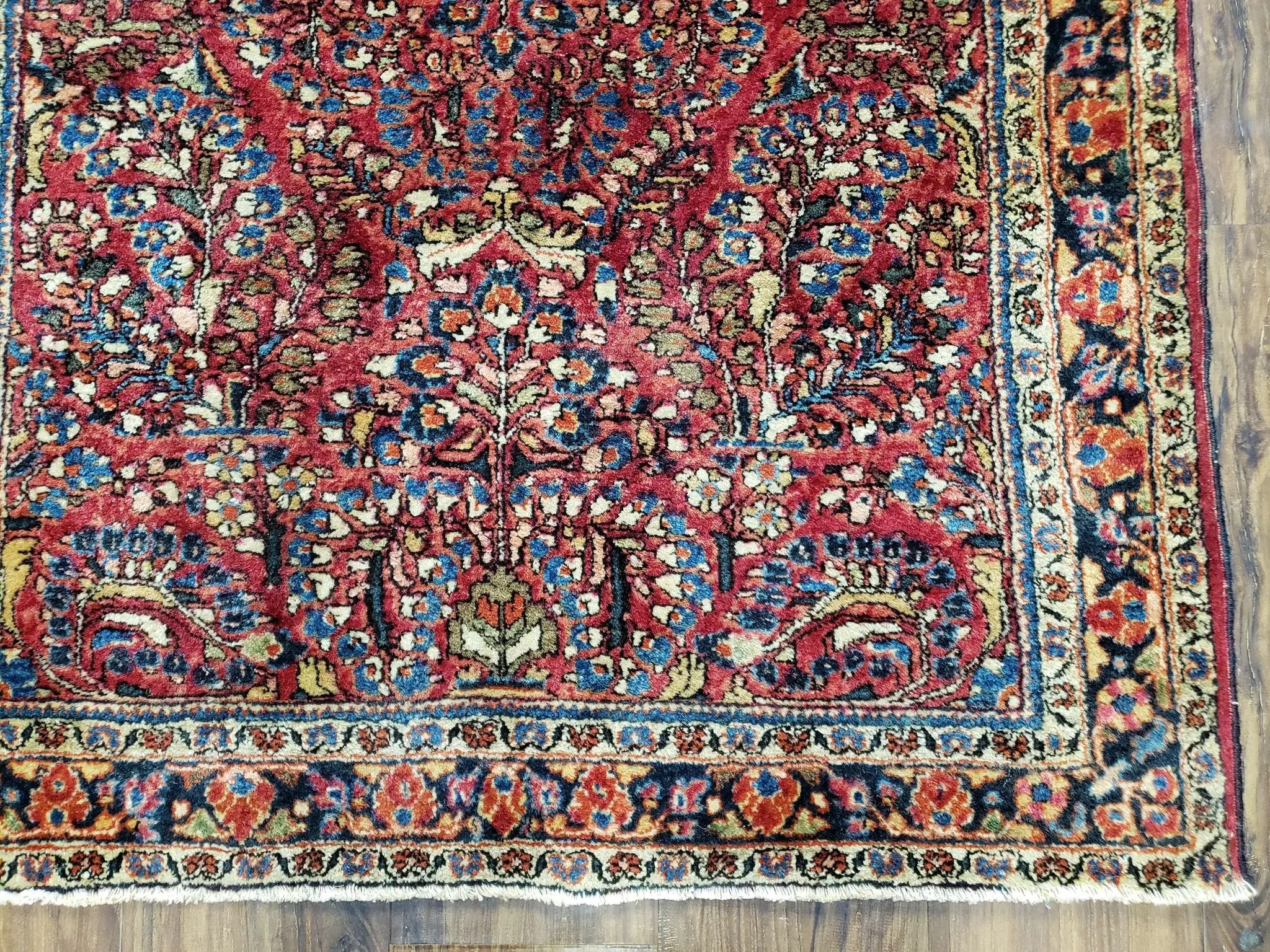 Antique Persian Sarouk Rug, Red, Allover Floral Pattern, Hand-Knotted, Wool, 3'4" x 4'10" by Jewel Rugs