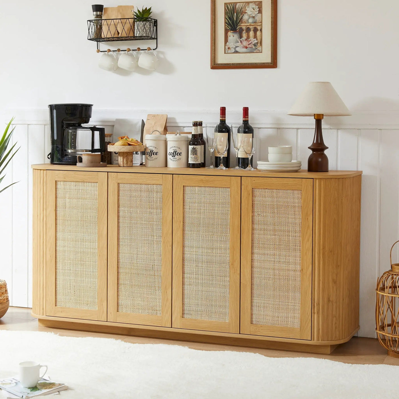 Contemporary Wave Shaped TV Stand With Rattan Doors by Unique Piece Furniture