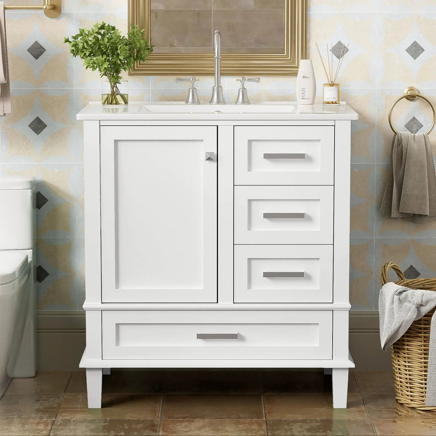 Bathroom Vanity, Modern Bathroom Cabinet With Sink Combo Set, Bathroom Storage Cabinet With A Soft Closing Door And 3 Drawers, Solid Wood Frame by Unique Piece Furniture