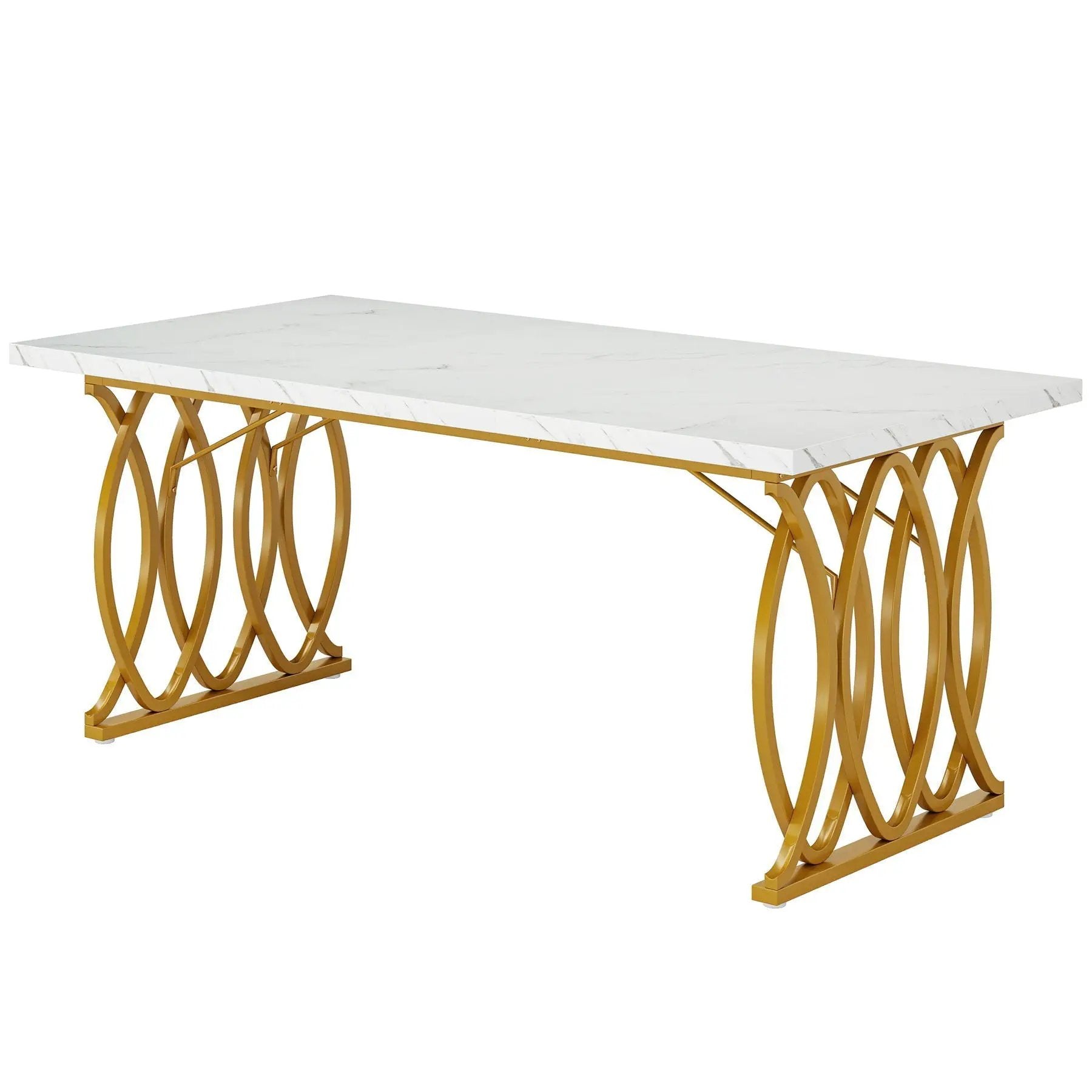 Large Rectangular Dining Table Kitchen Table With Geometric Legs - White / Gold by HouseOfZazla
