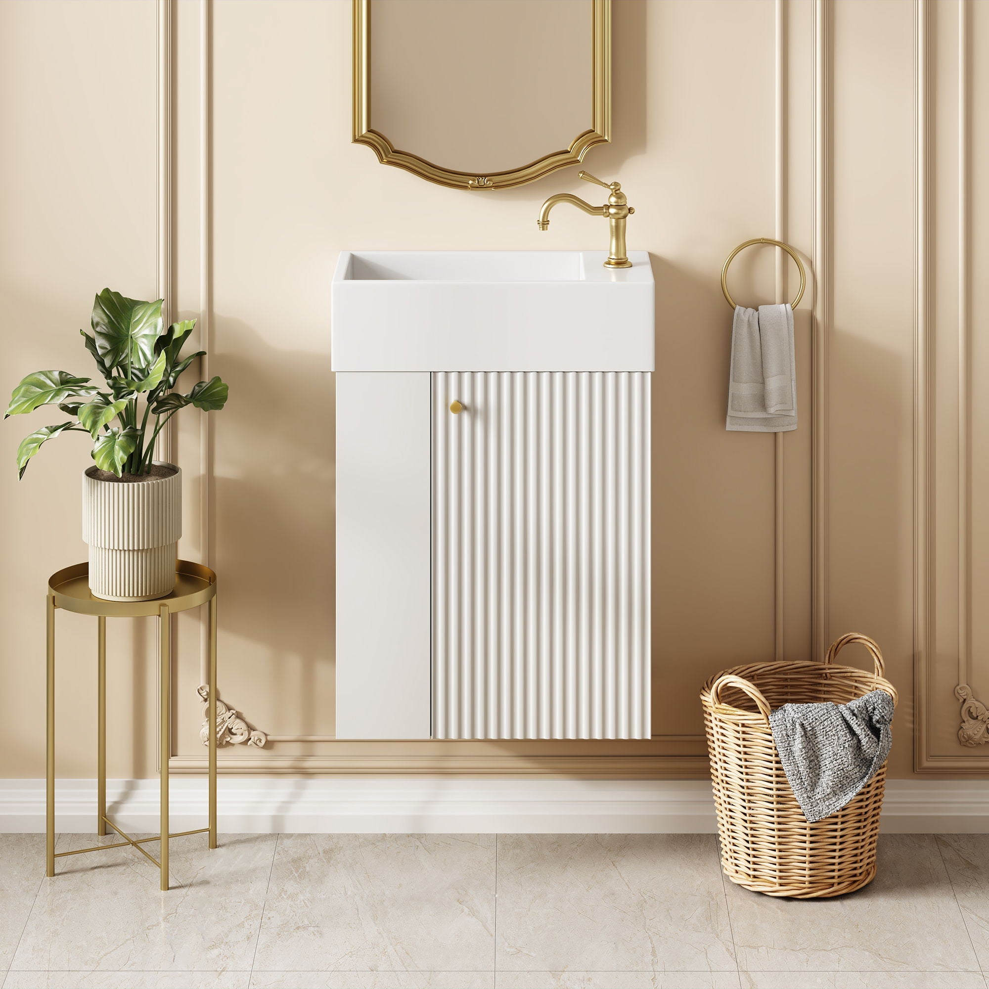 Floating Bathroom Vanity With Resin Basin, Left Side Storage - White by HouseOfZazla