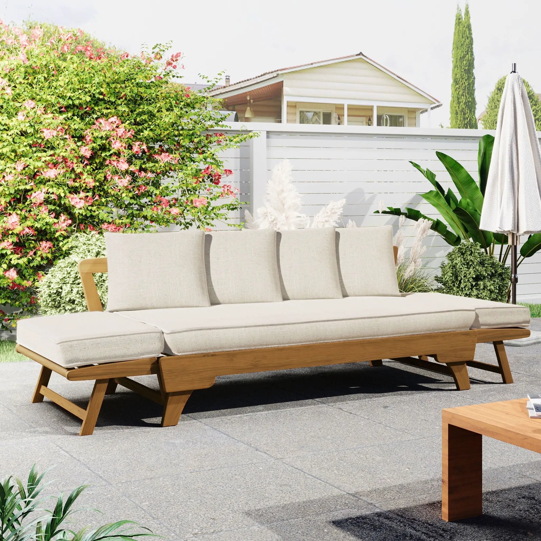 Outdoor Patio Daybed Sofa, 3 Seat Sofa With Foldable Arm 4 Back Pillows by HouseOfZazla