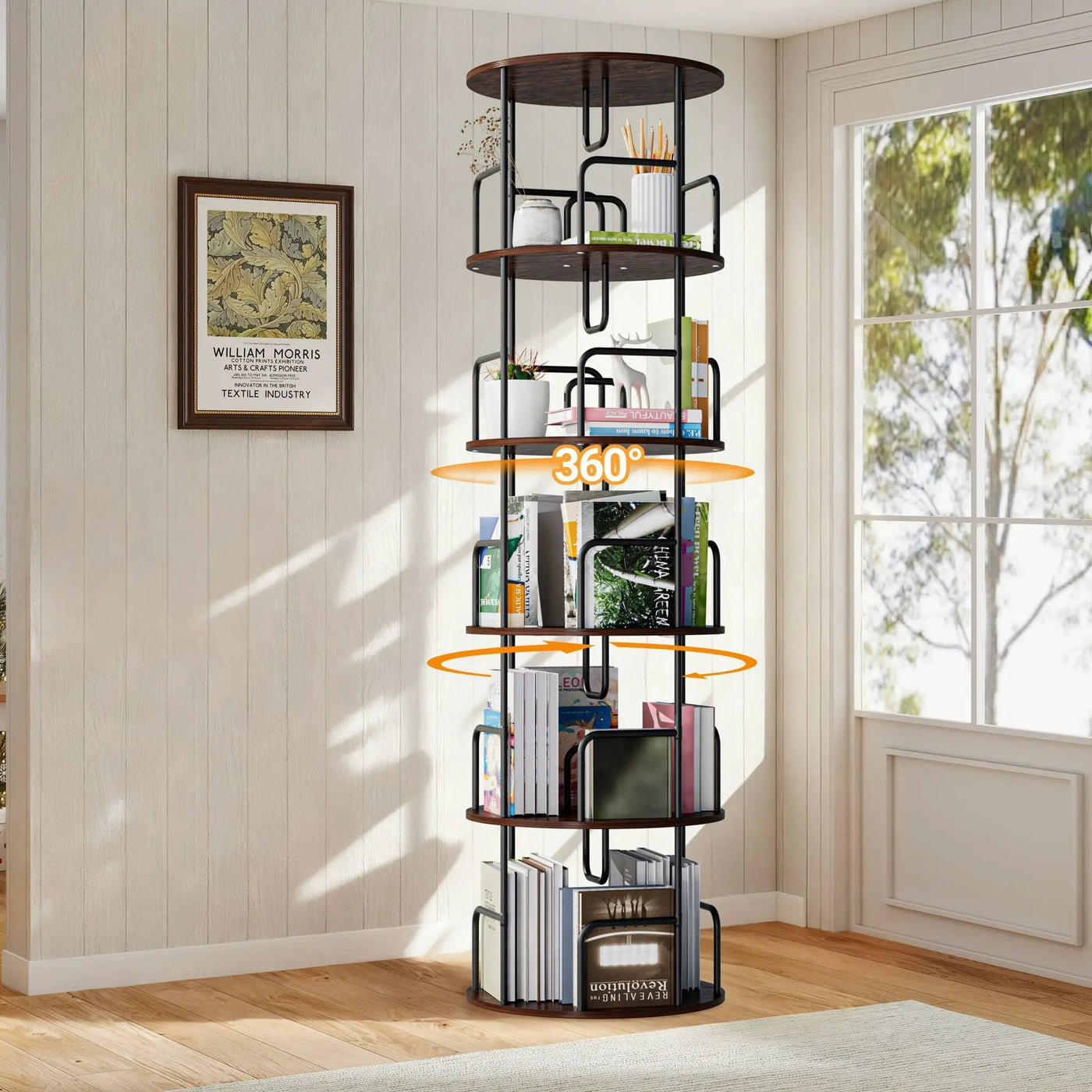 Rotating Bookshelf Tower 5 Tier Spinning 360 Degree Revolving Storage Shelf by Unique Piece Furniture