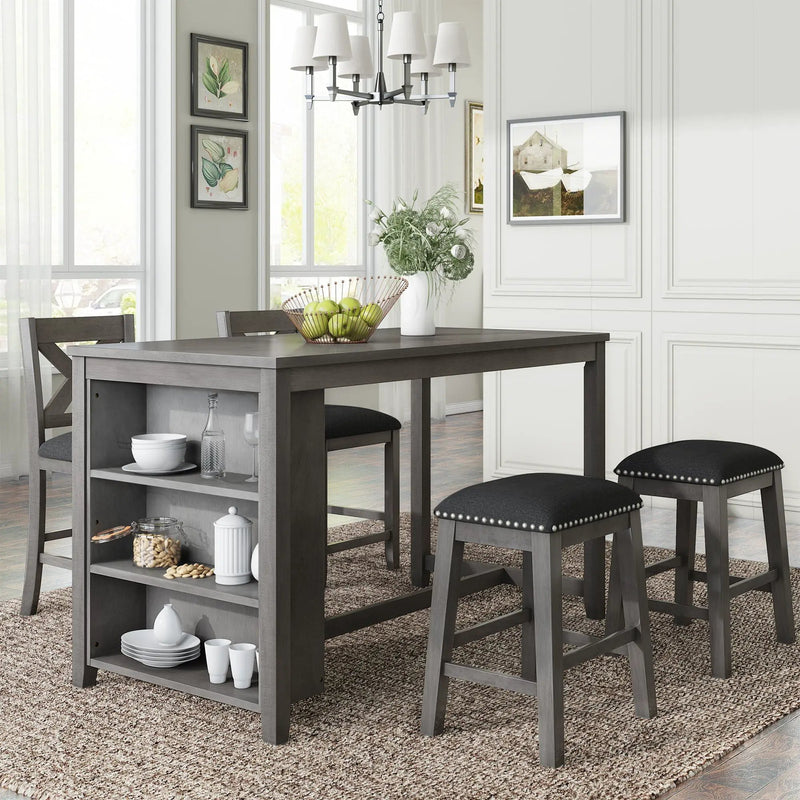 5 Pieces Counter Height Rustic Farmhouse Dining Room Wooden Bar Table Set With 2 Stools And 2 Chairs by HouseOfZazla