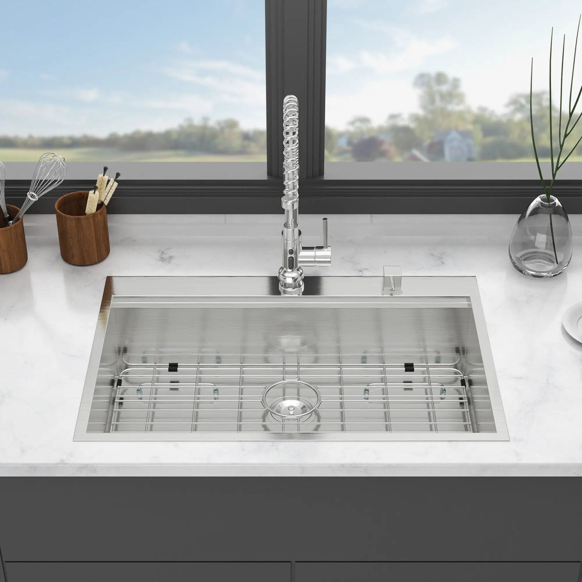 Drop In Kitchen Sink With Workstation, 16 Gauge - Brushed Nickel by HouseOfZazla