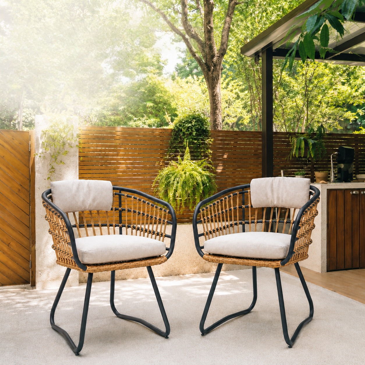 Outdoor Wicker Dining Chairs Set of 2 with Cushions by HouseOfZazla