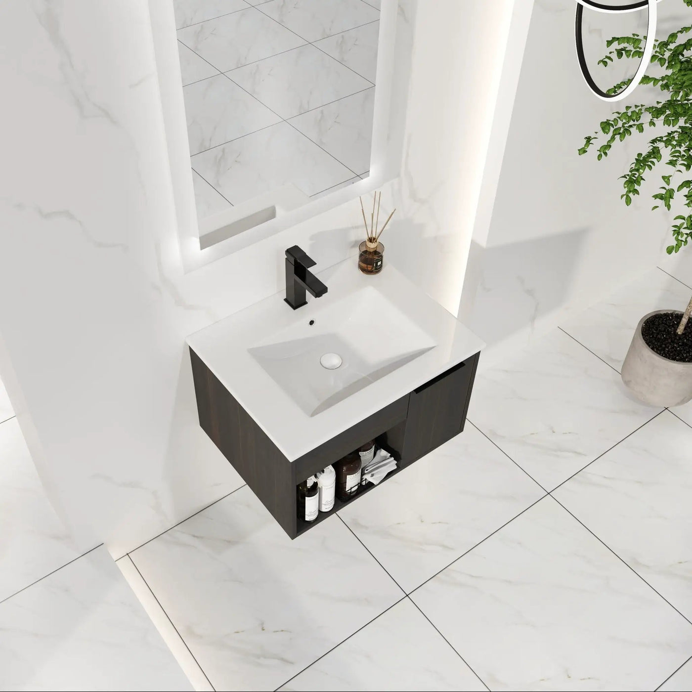 Wall Mounted Floating Bathroom Vanity With Open Shelf & Soft Close Door by Unique Piece Furniture