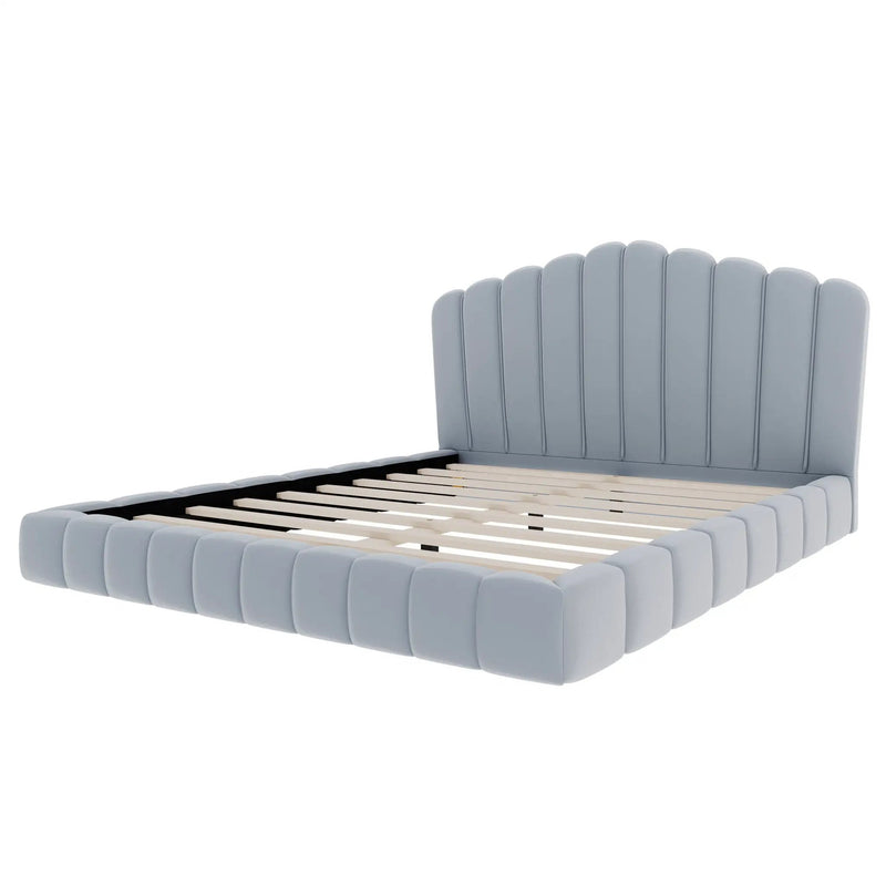 Velvet Upholstered Queen Bed with Shell-Shaped Headboard by HouseOfZazla