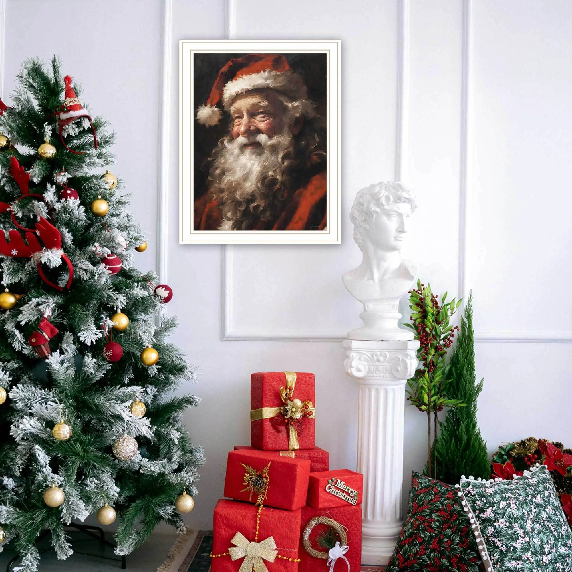 Trendy Decor 4U Papa Noel White Framed Wall Art for Living Room by HouseOfZazla