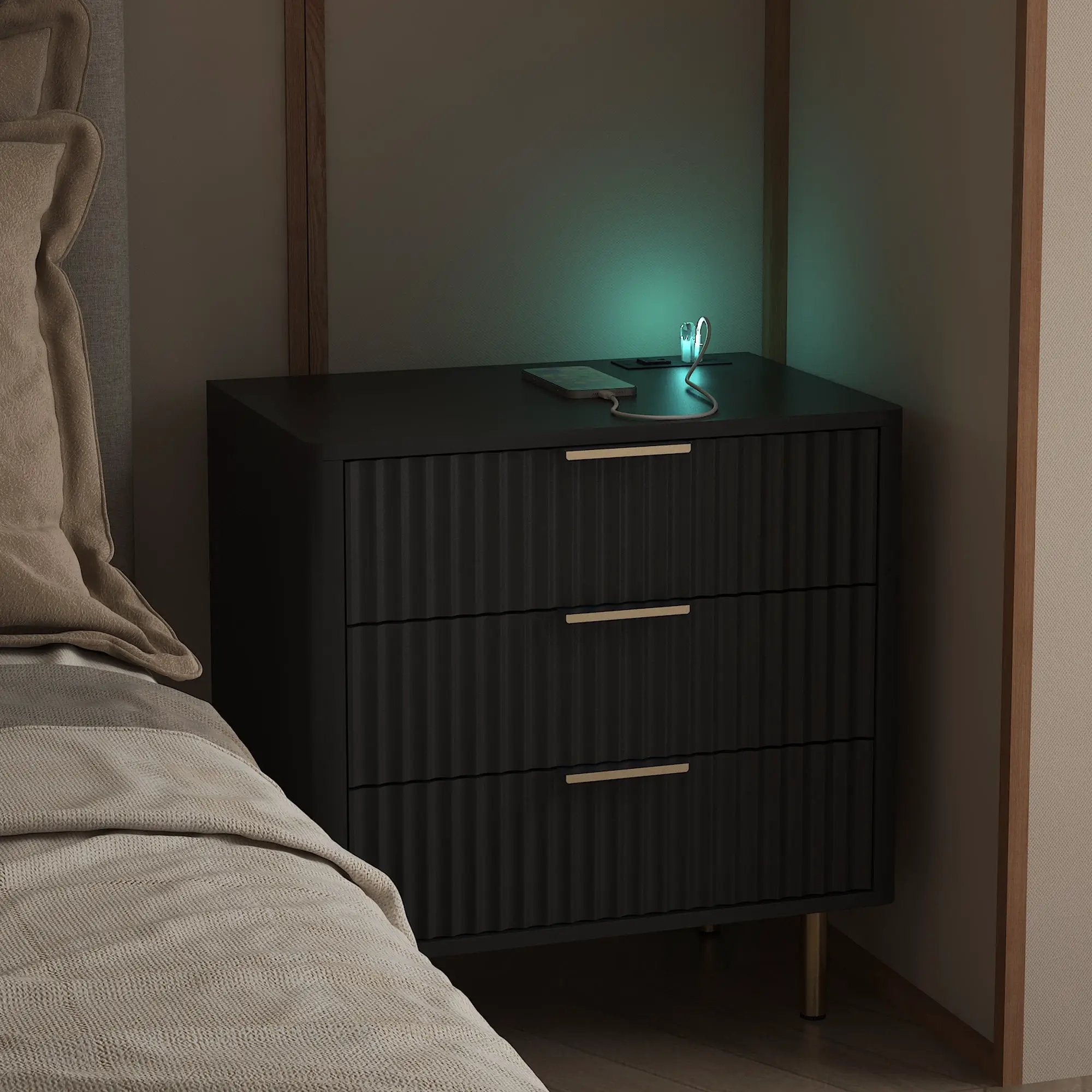 Nightstand with Charging Station and Night Light by HouseOfZazla
