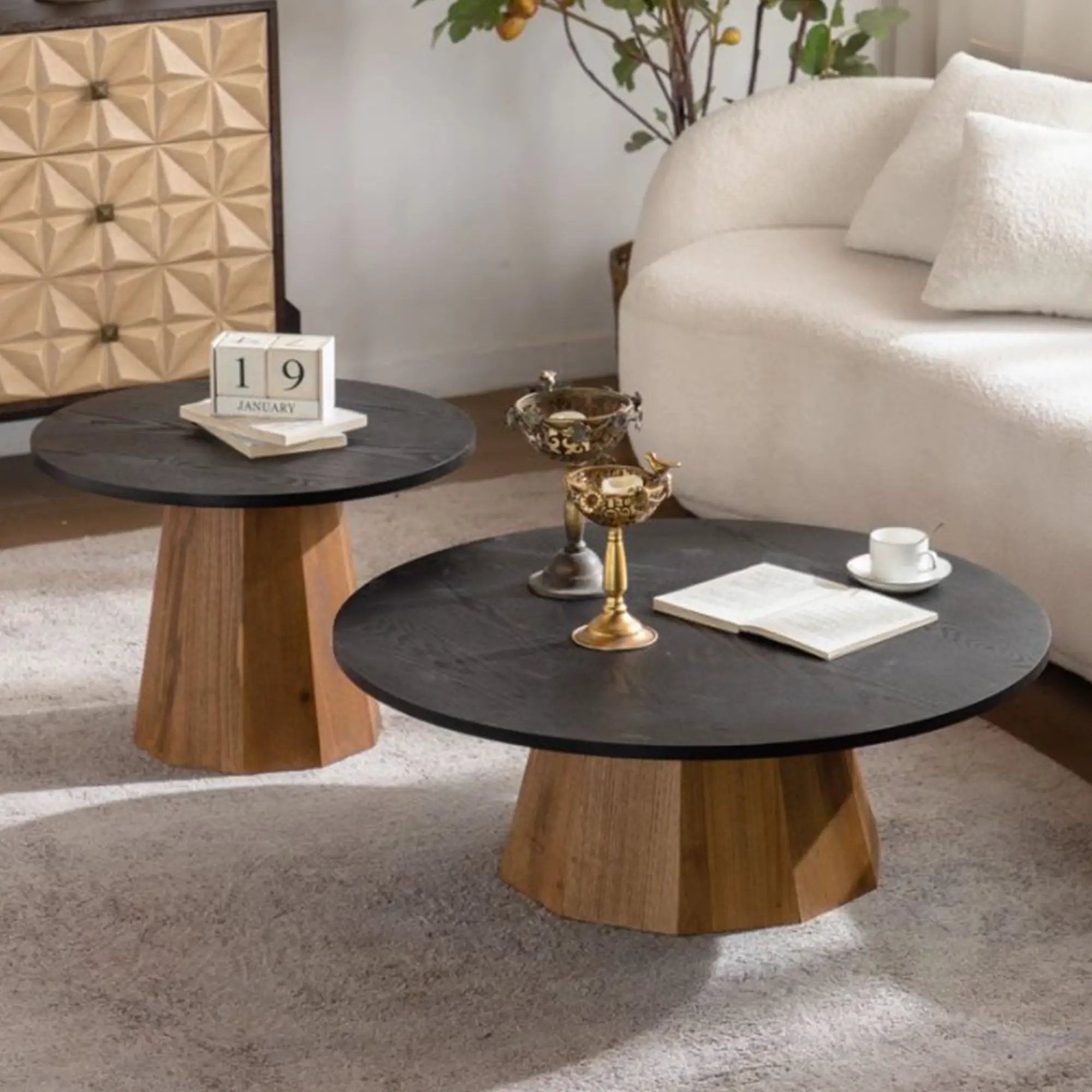 Round Coffee Table - Sturdy Pedestal Wooden Tea Table for Living Room by HouseOfZazla