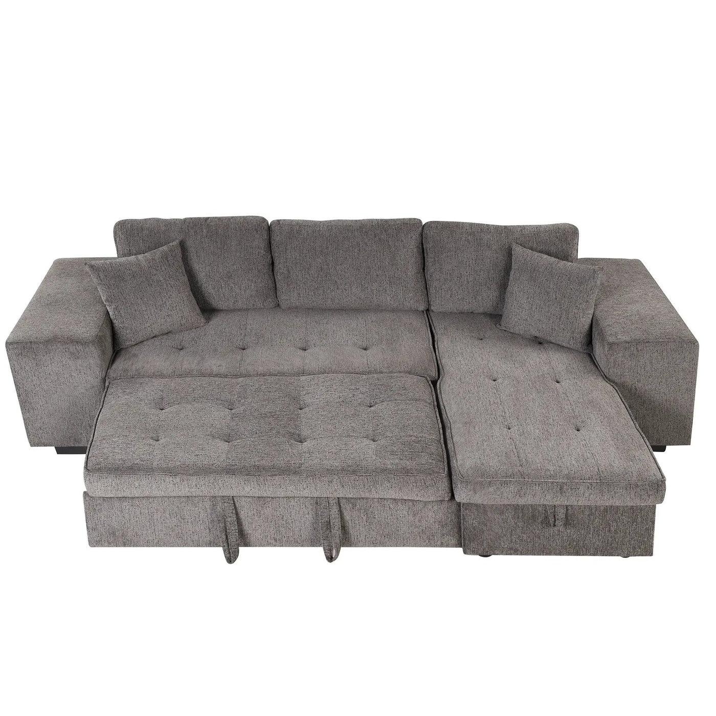 Modern L-Shape 3 Seat Reversible Sectional Couch, Pull Out Sleeper Sofa With Storage Chaise And 2 Stools For Living Room Furniture Set by HouseOfZazla