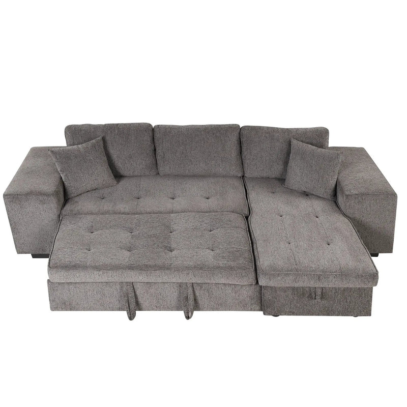 Modern L-Shape 3 Seat Reversible Sectional Couch, Pull Out Sleeper Sofa With Storage Chaise And 2 Stools For Living Room Furniture Set by HouseOfZazla
