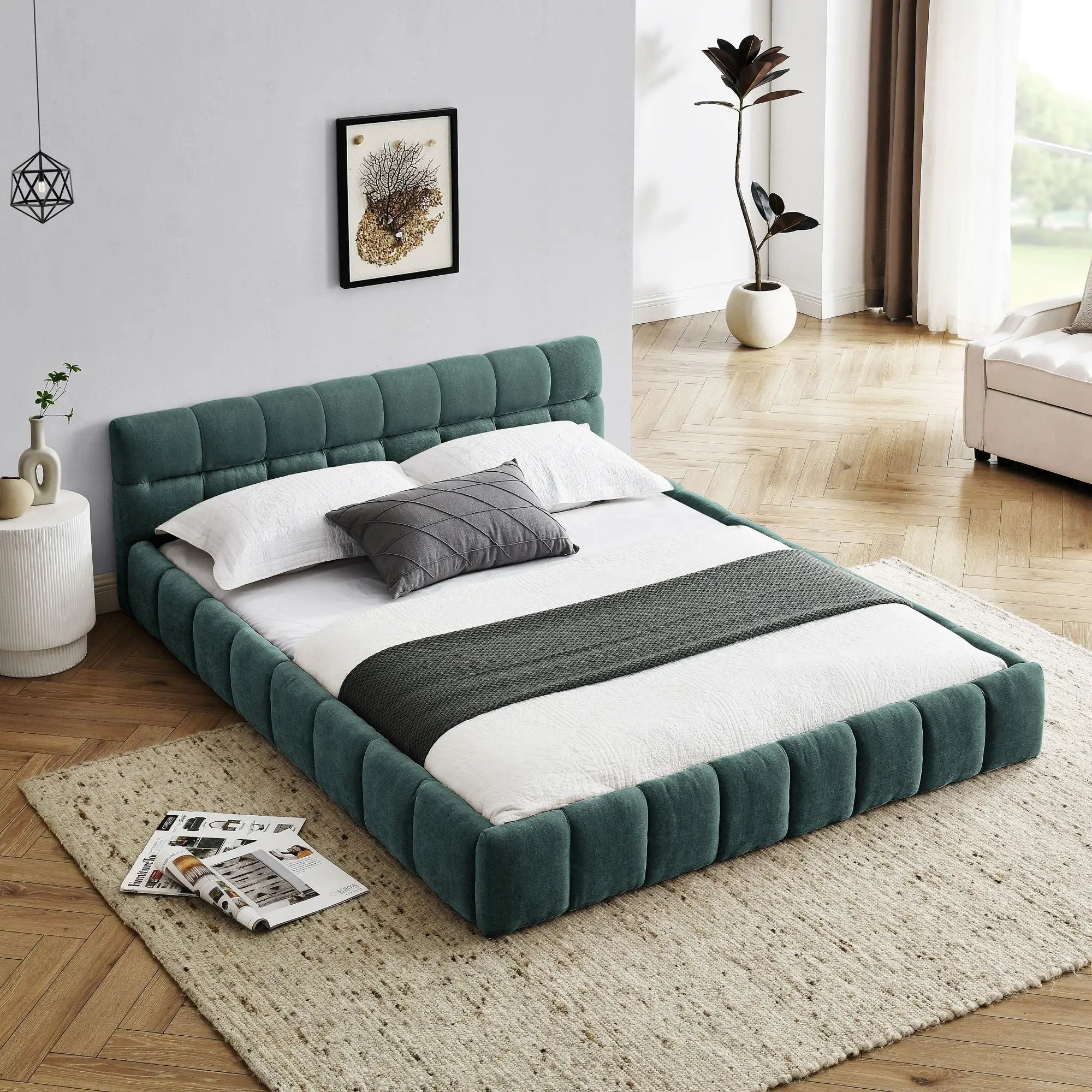 Modern Platform Bed Frame With Thick Fabric by Unique Piece Furniture