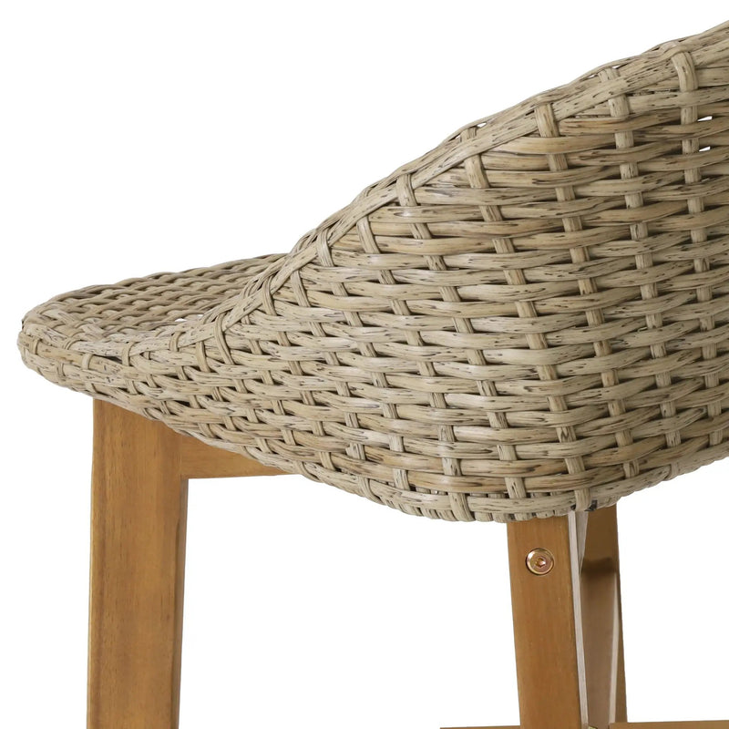 Beeson Outdoor Wicker and Acacia Wood Barstools Set, Water Resistant - Brown by HouseOfZazla