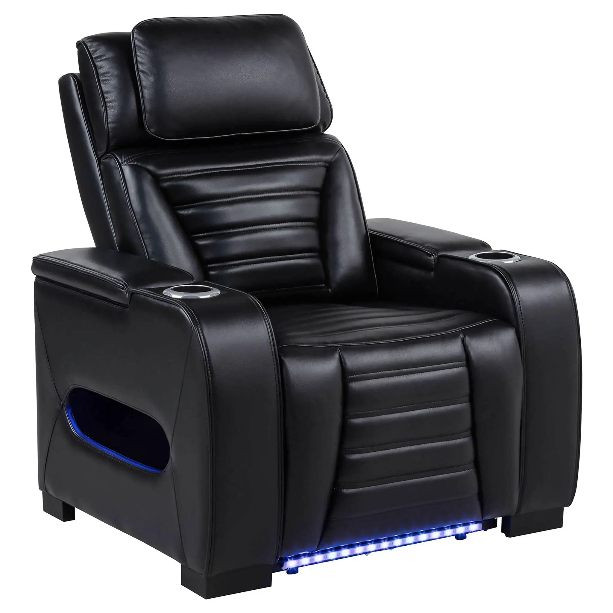 Zuma Faux Leather Upholstered Dual Power LED Recliner Black by Unique Piece Furniture