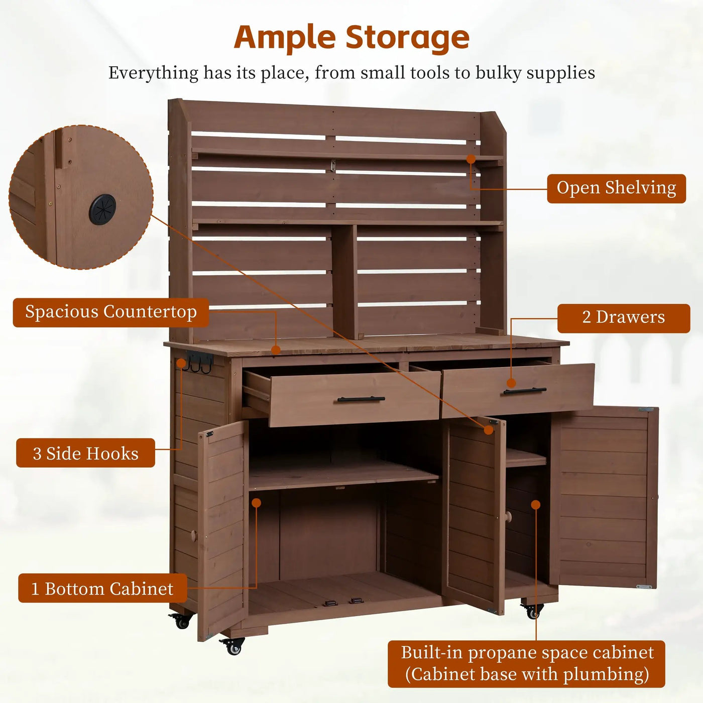 TOPMAX 65"H Large Garden Potting Bench with Storage and Lockable Wheels by HouseOfZazla