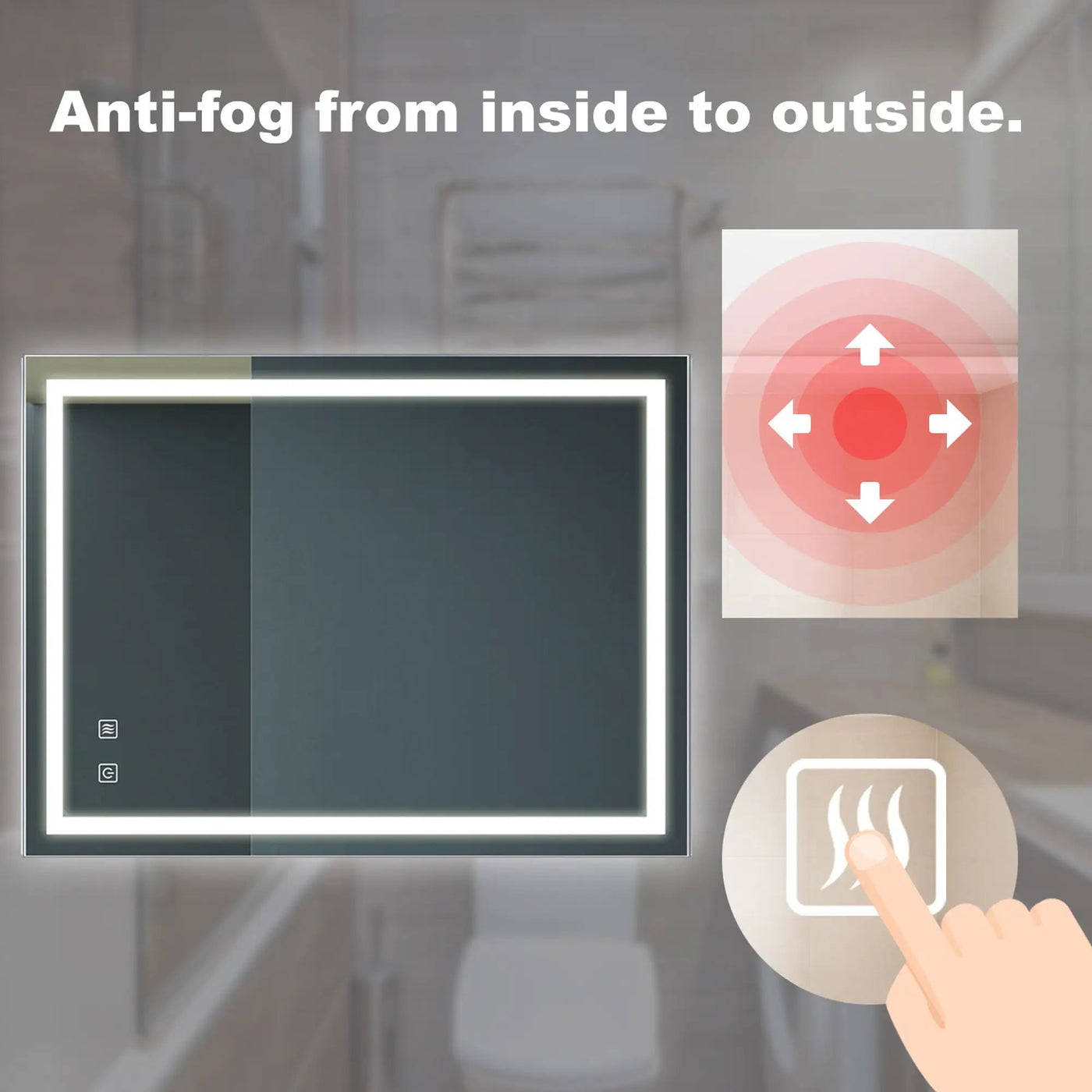 Bathroom Vanity Rectangle Mirror With Front Lighting, Anti Fog, Dimmable, Smart Memory Function by HouseOfZazla