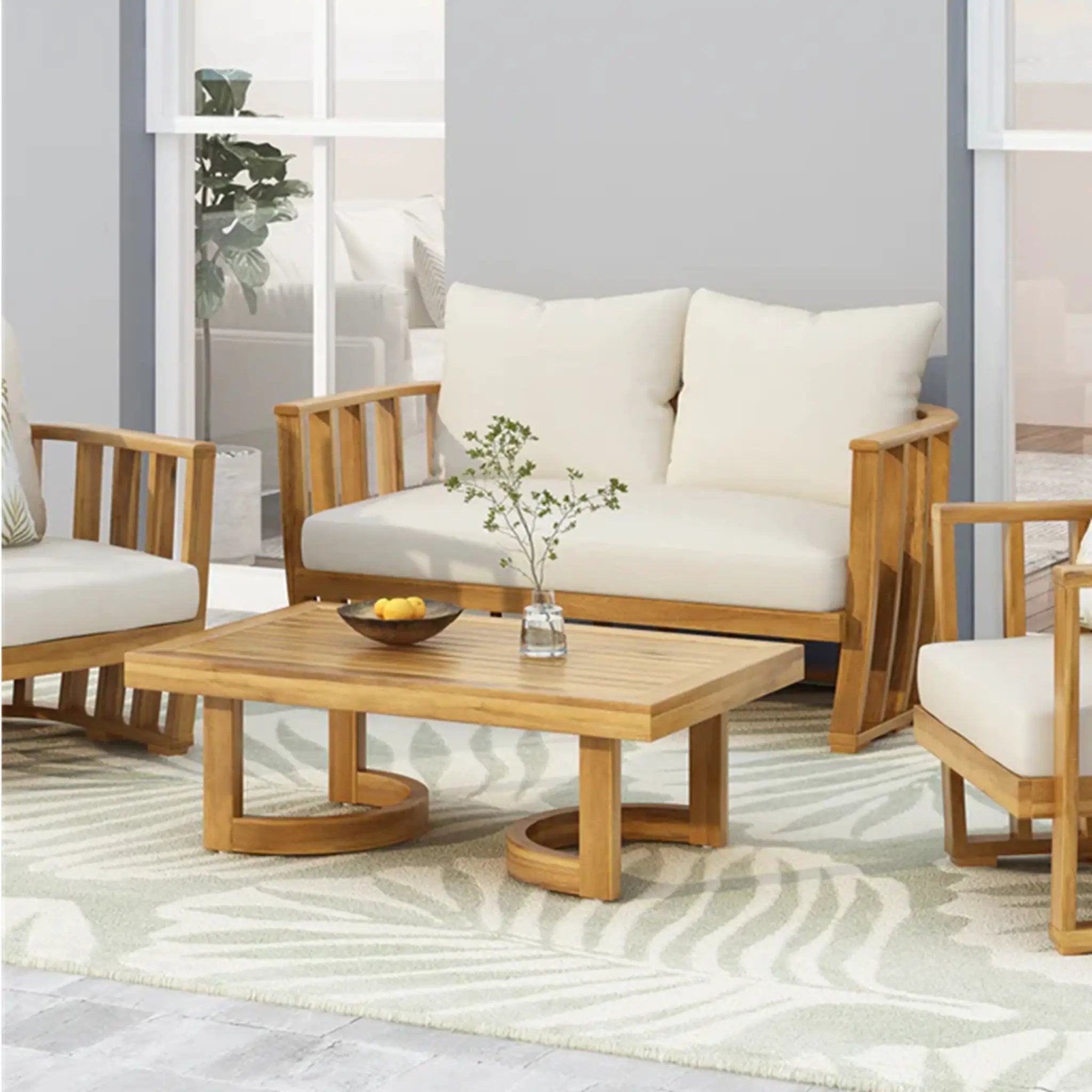 Outdoor Acacia Wood Loveseat and Coffee Table Set with Cushions by HouseOfZazla