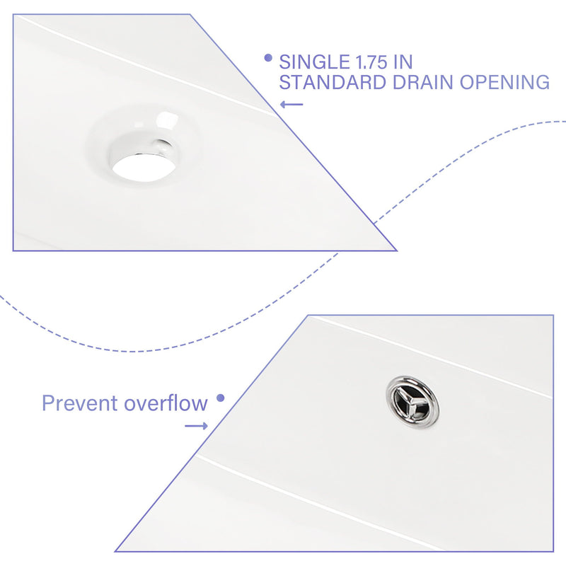 Modern Ceramic Rectangular Wall Mounted Bathroom Sink With Faucet Hole & Overflow by HouseOfZazla