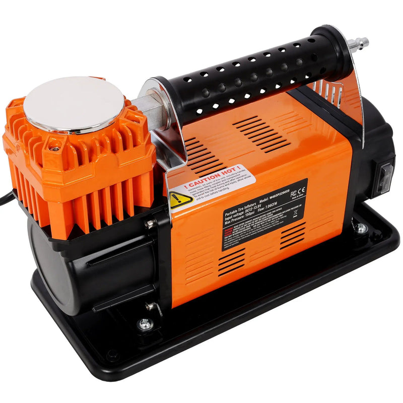 Heavy Duty 12V Air Compressor, Tire Inflator With Pressure Gauge, Compact Size - Black / Orange by HouseOfZazla