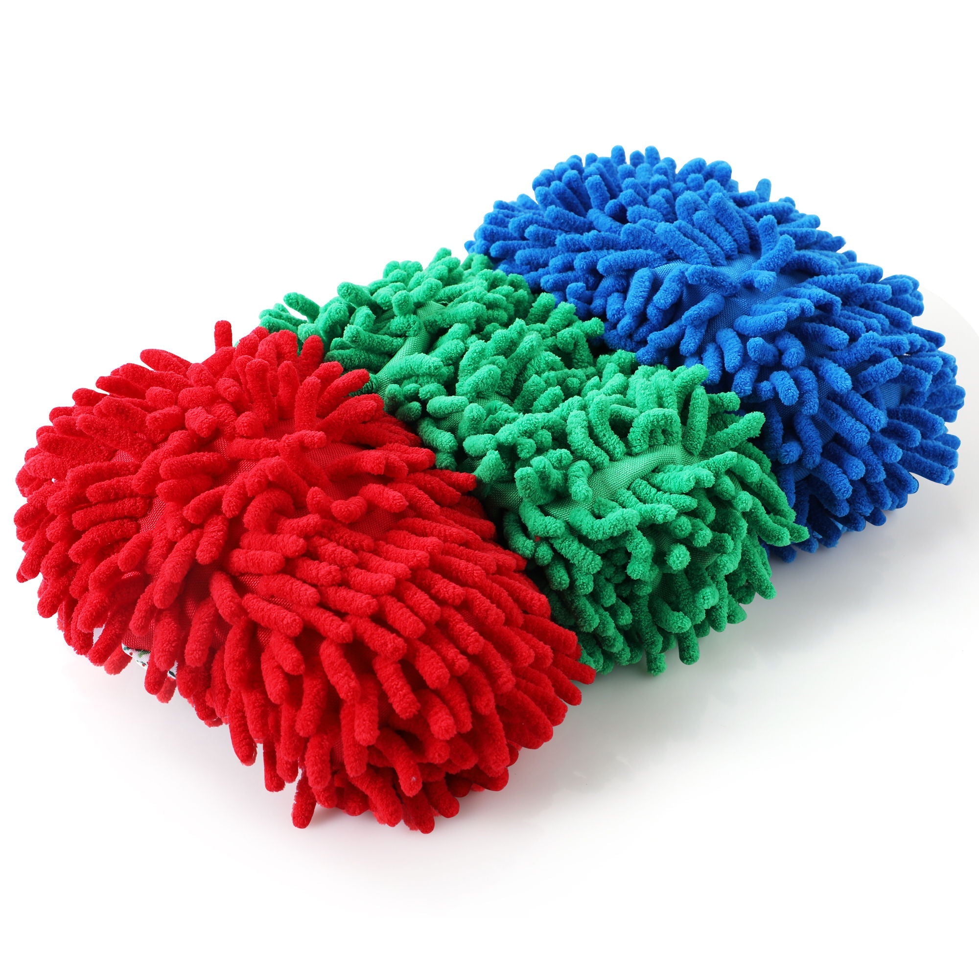 Microfiber Mop Slippers For Floor Cleaning, Machine Washable, 3 Pieces - Blue / Green / Red by HouseOfZazla