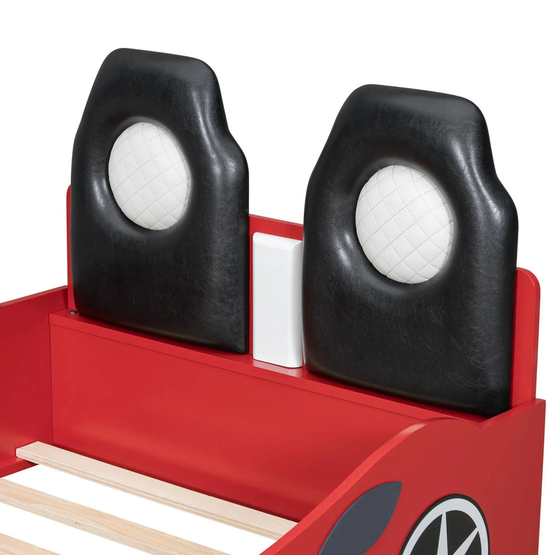 Race Car Shaped Platform Bed With LED And Upholstered Backrest In by Unique Piece Furniture