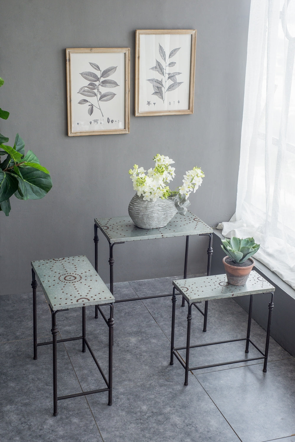 Set of 3 Gilbert Nesting Tables Metal Plant Stand by HouseOfZazla