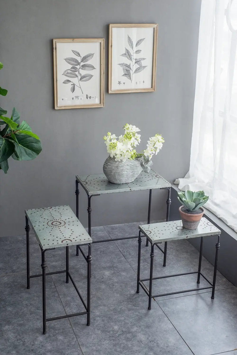 Set of 3 Gilbert Nesting Tables Metal Plant Stand by HouseOfZazla