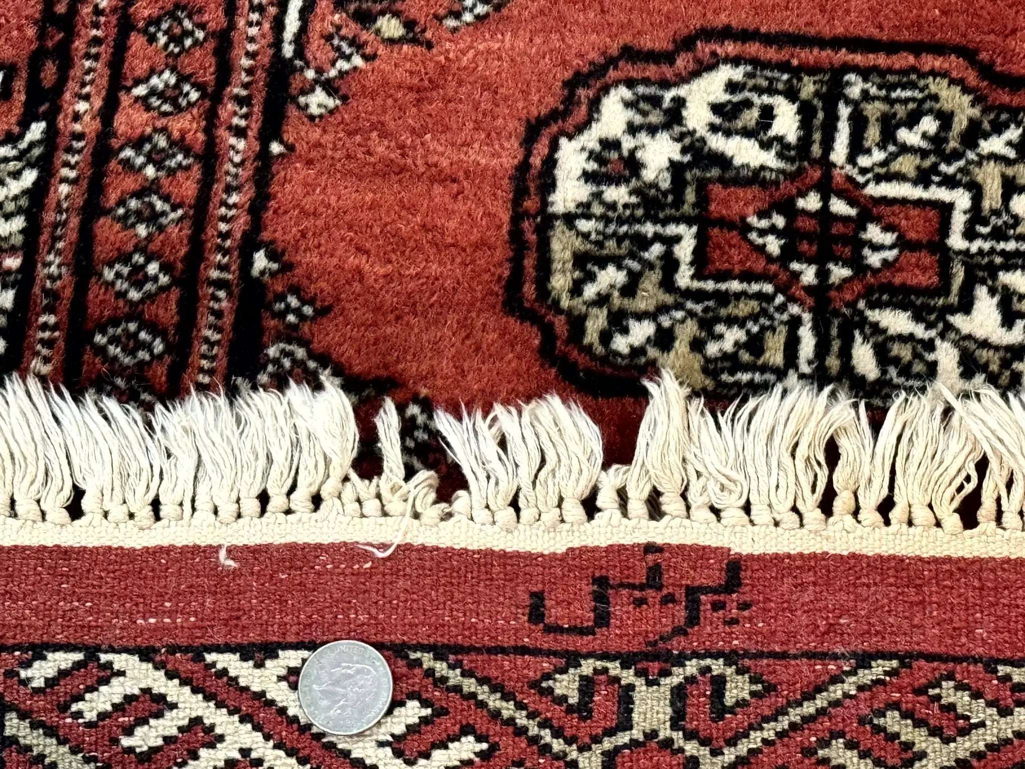 Red Pakistani Turkoman Rug 3x5, Bokhara Design, Vintage, Signed by Jewel Rugs