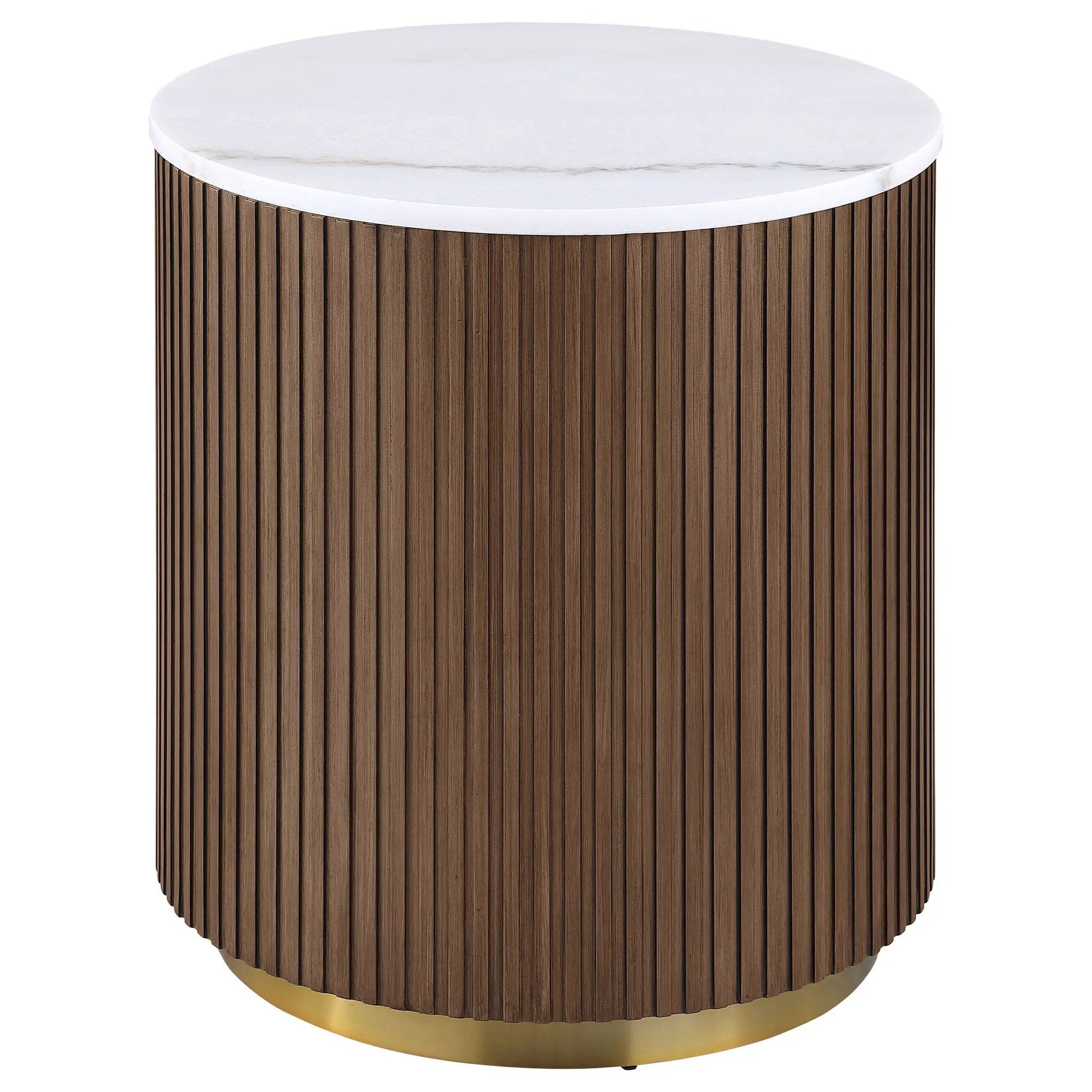 Jason 3-piece Round White Marble Coffee Table Set Honey Brown by Unique Piece Furniture