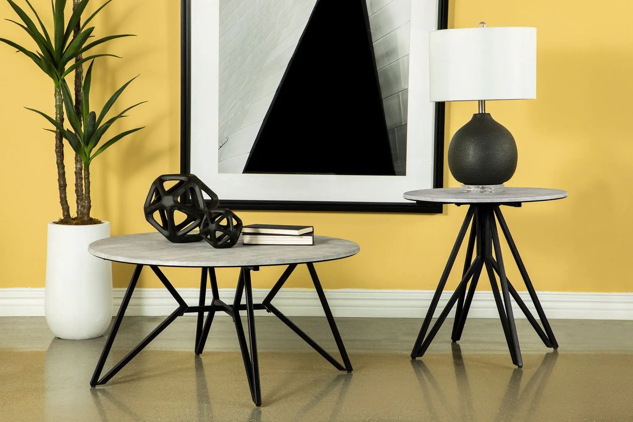 Hadi 2-piece Round SmartTop Coffee and End Table Set Cement by Unique Piece Furniture