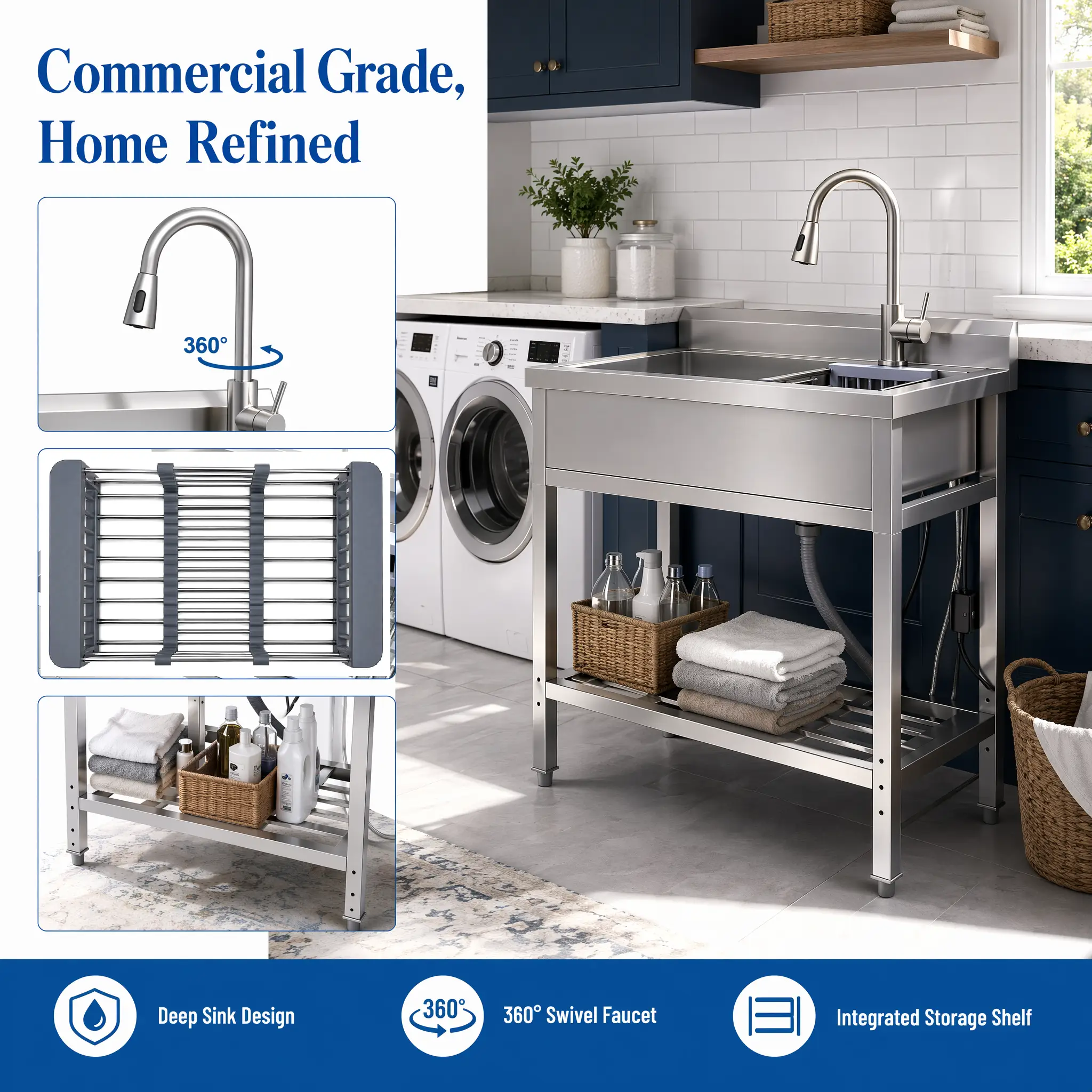 Stainless Steel Utility Sink, Freestanding Sink 2 by HouseOfZazla