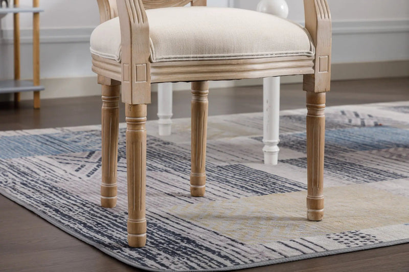French Vintage Upholstered Fabric Dining Armchair (Set of 2) - Beige by HouseOfZazla