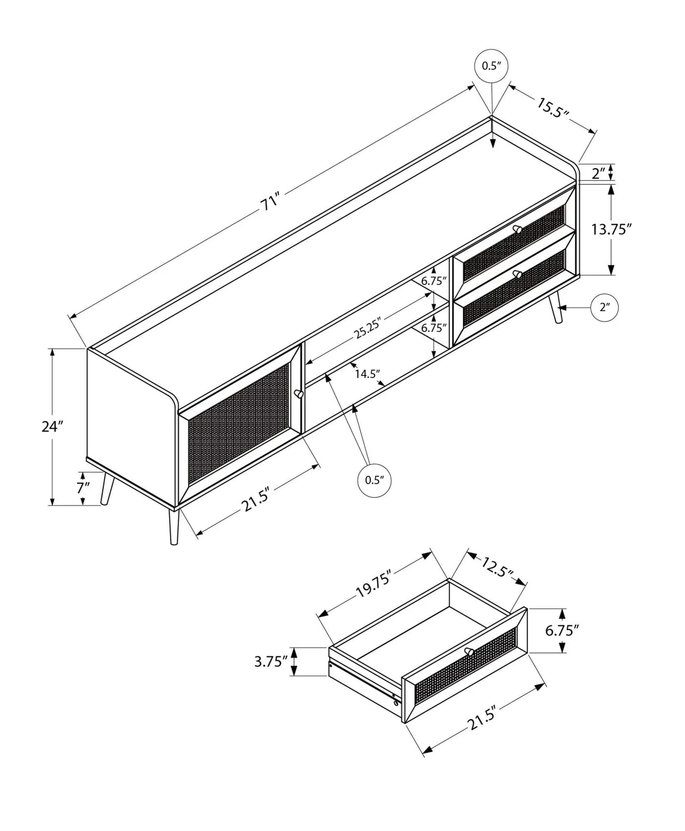 72-Inch Transitional TV Stand Console with Storage by HouseOfZazla