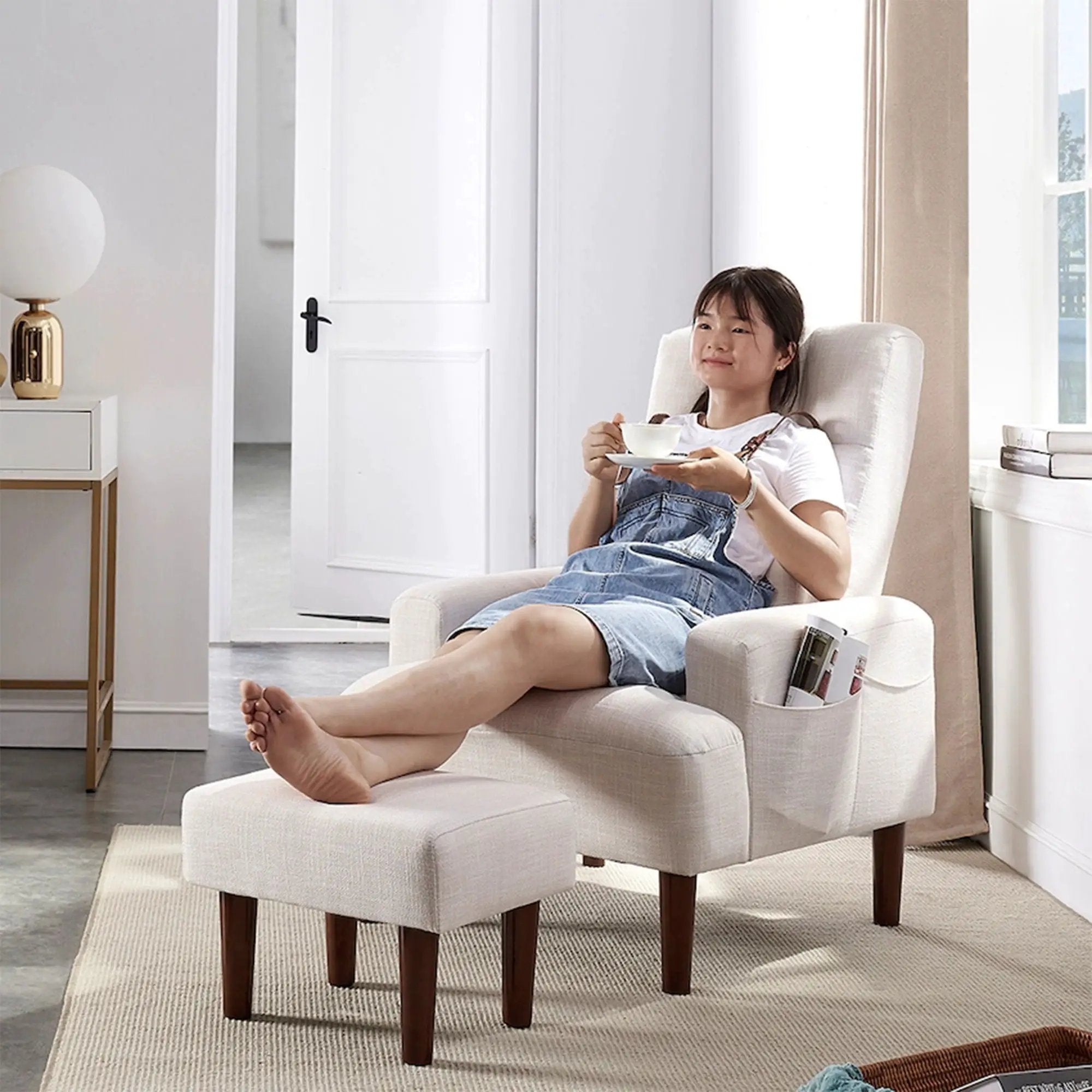 Living Room Sofa Single Chair And Ottoman, Modern Multi-Function Fabric Living Room Sofa Lounge Chair Bed And Stool. Soft Leisure Single Chair Adjustable Into 5 Angles With Sofa Bed by HouseOfZazla
