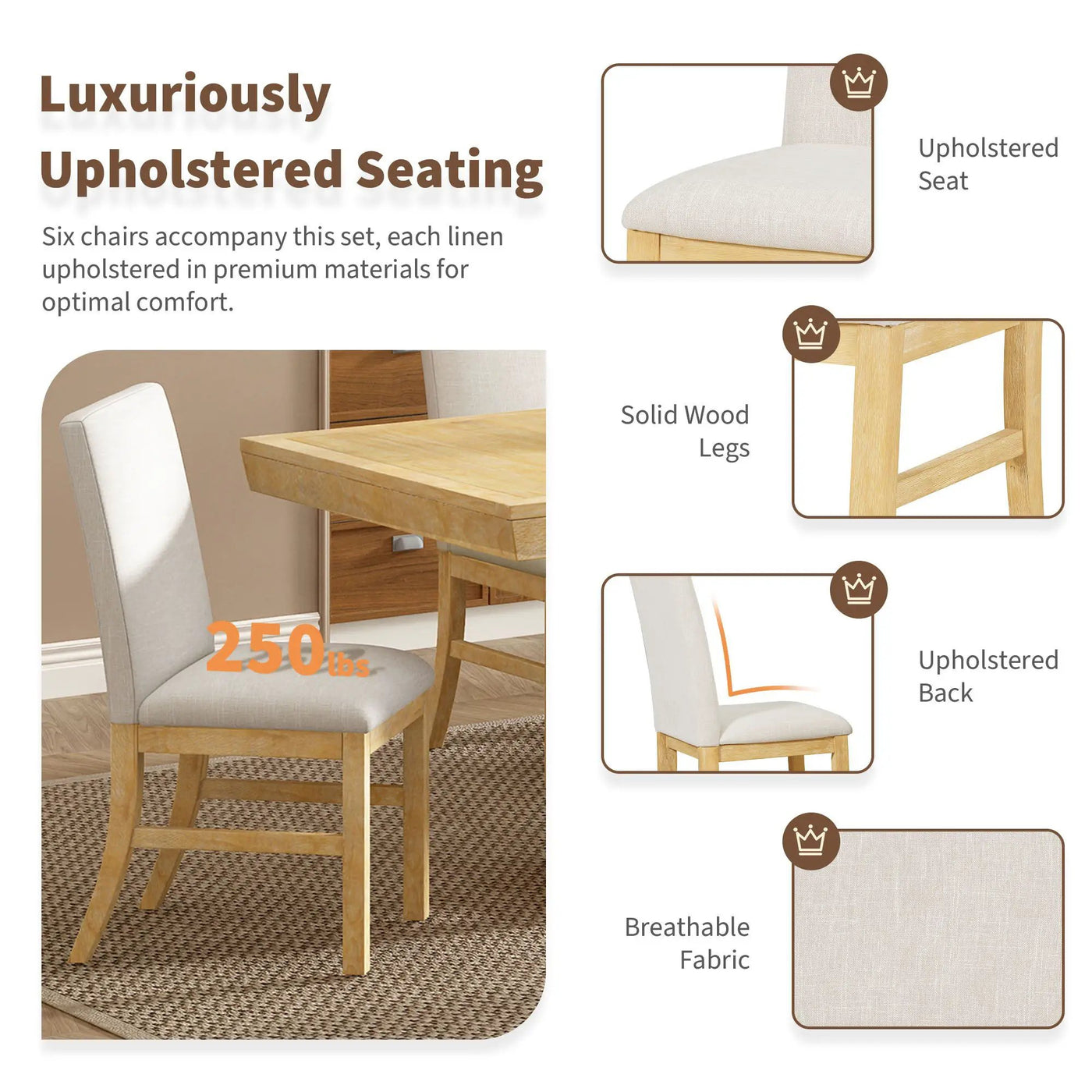 Topmax - 7 Piece Traditional Extendable Dining Table Set With Butterfly Leaf And 6 Upholstered Dining Table Set by HouseOfZazla