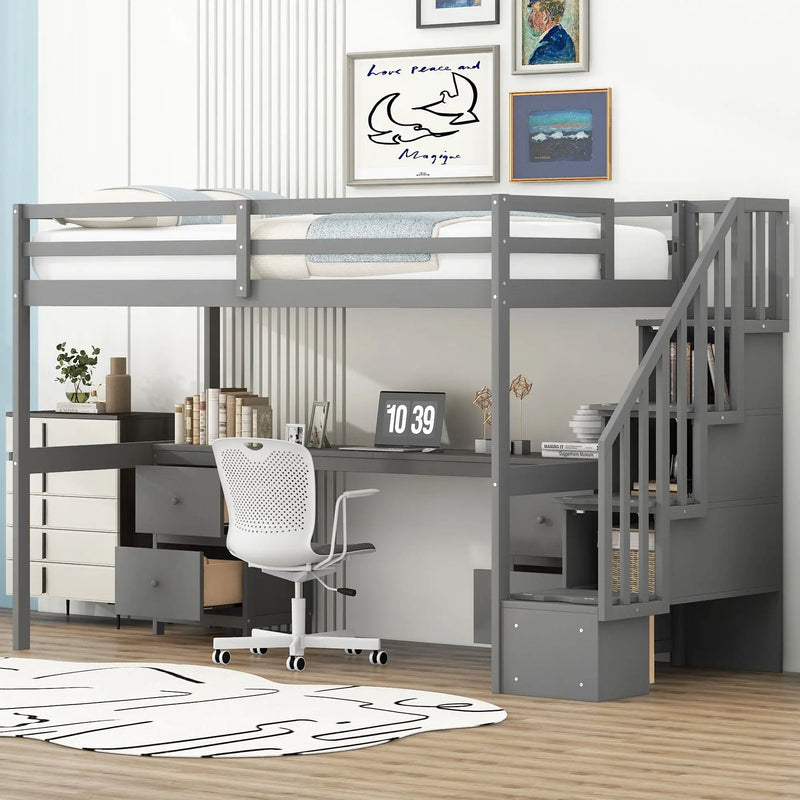 Loft Bed Frame With Built In Desk And Double Storage Drawers by Unique Piece Furniture