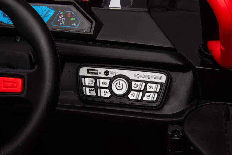 12V7A*2 30W*4 Four-Wheel Drive Seat One Button Start, Forward And Backward, High And Low Speed, Music, Front Light, Power Display, Two Doors Can Open, 2.4G R / C, Seat Belt Four Wheel Absorber by HouseOfZazla
