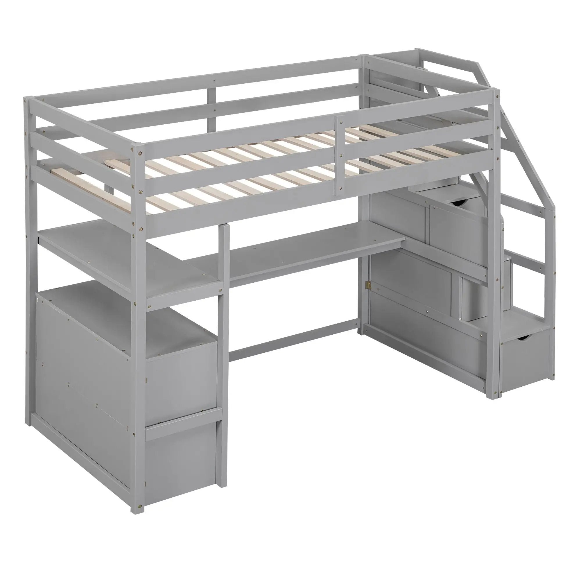Loft Bed With Desk, Shelves, 2 Drawers, Storage Staircase by HouseOfZazla